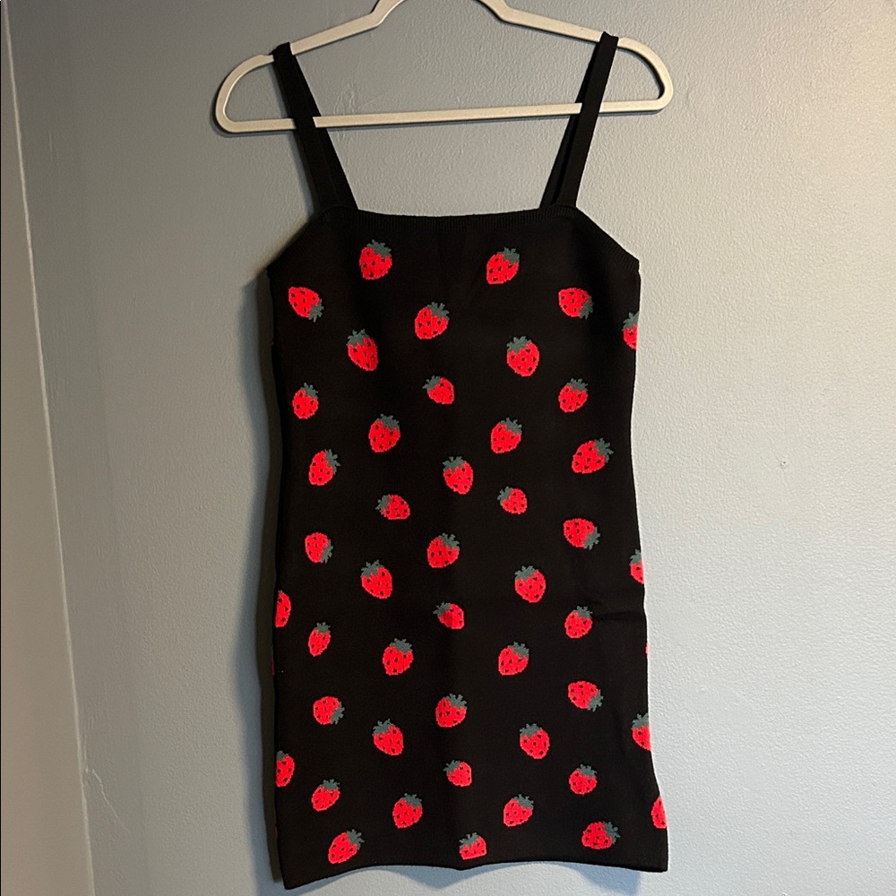 Forever 21 Black Dress with Red Strawberry Print